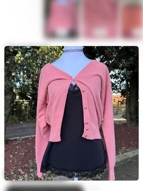 United Colors Of Benetton Rose-Pink Pearl Button Cropped Cardigan